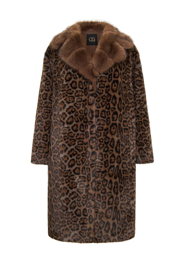 A chic Leopard print faux fur coat from Ivy brand clothing, epitomizing luxury winter fashion in stylish outerwear.