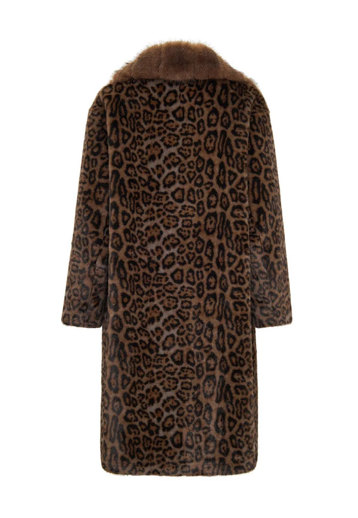 A chic Ivy brand leopard print faux fur coat, epitomizing stylish outerwear for those looking for luxury winter fashion.
