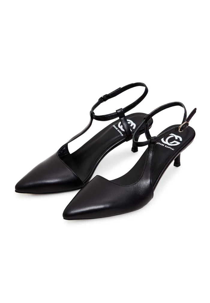 A pair of elegant luxe black pumps, luxury footwear for women, designer heels, classic black shoes.