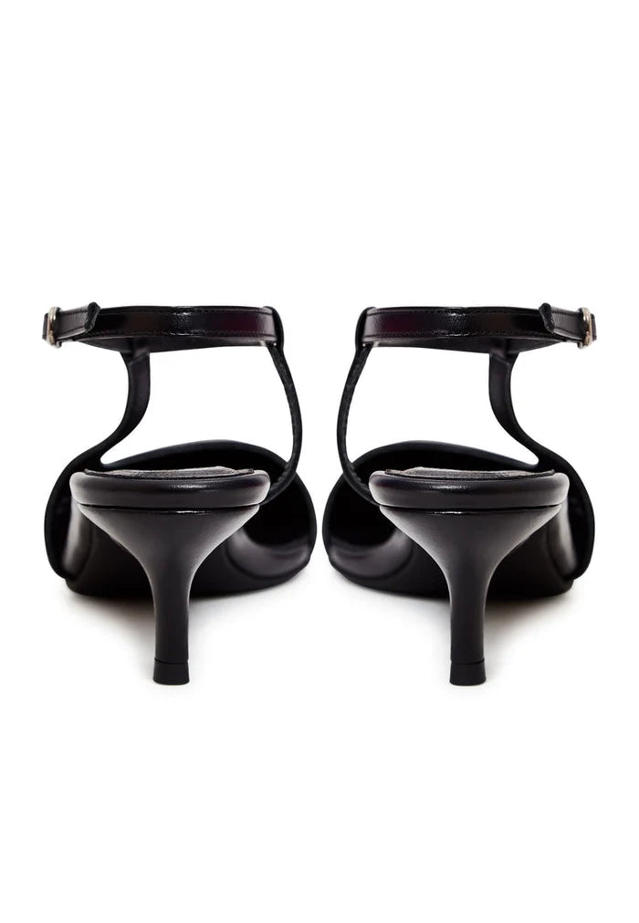 A pair of elegant luxe black pumps, representing luxury footwear with designer heels, classic black shoes.