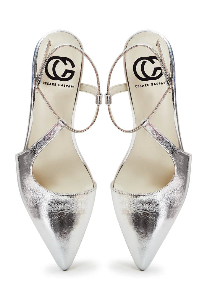 A pair of elegant silver pumps, the perfect blend of luxury and style for women's high-end footwear.