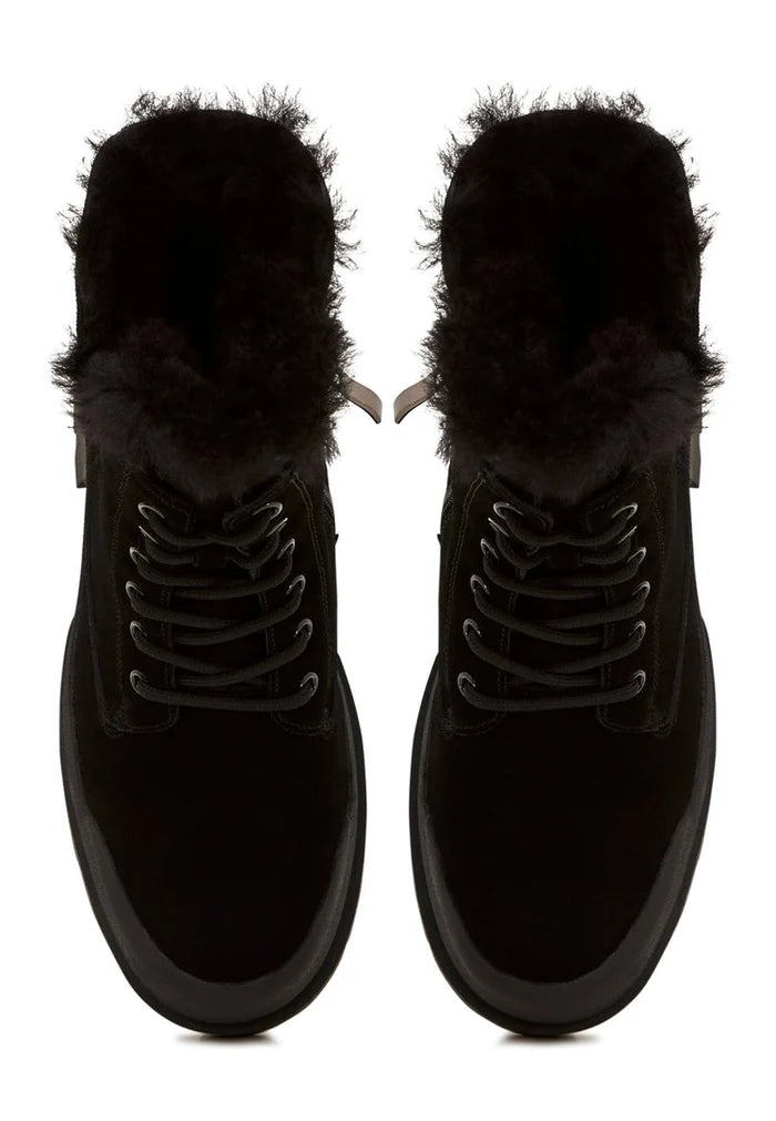 A stylish pair of black suede ankle boots, perfect for a fashionable and sophisticated look.