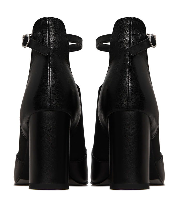 Elevated T-Strap Block Heels - Patent Black
