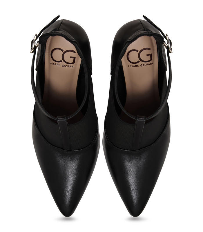Elevated T-Strap Block Heels - Patent Black