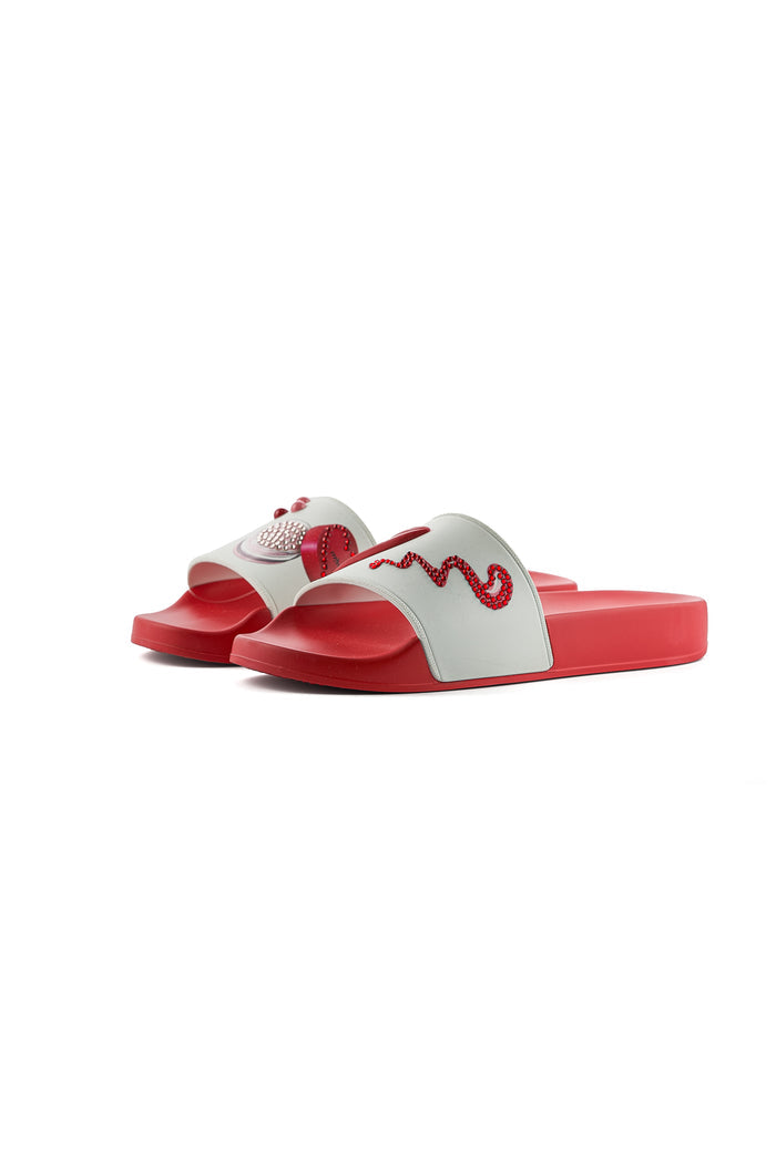 Embellished Slide Mules – Red