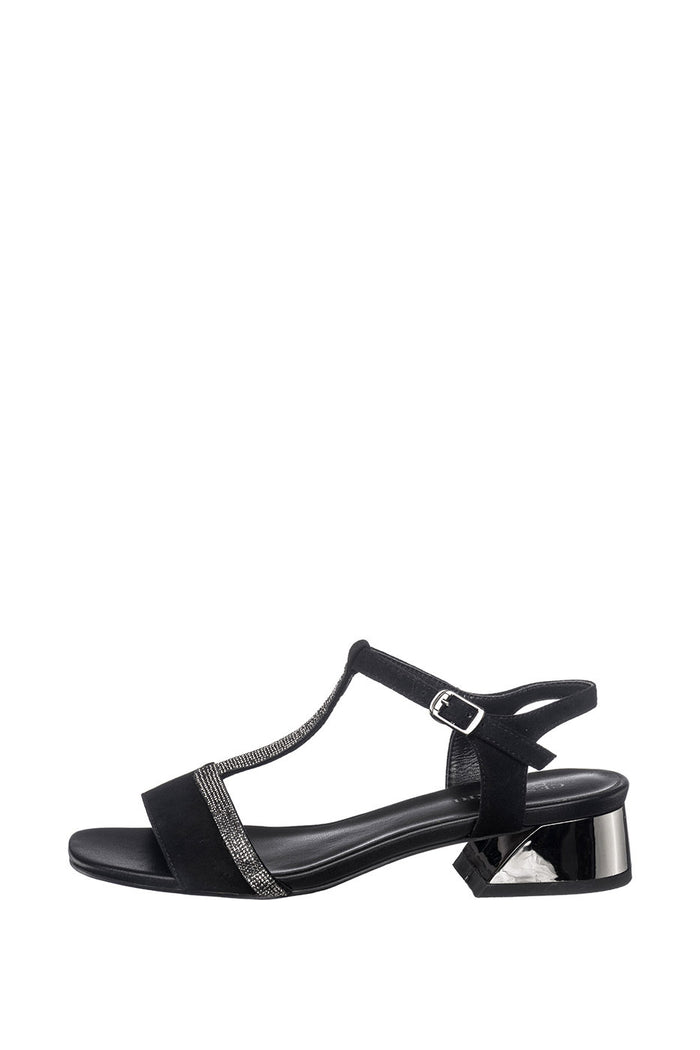 Embellished T-Bar Leather Sandals – Black