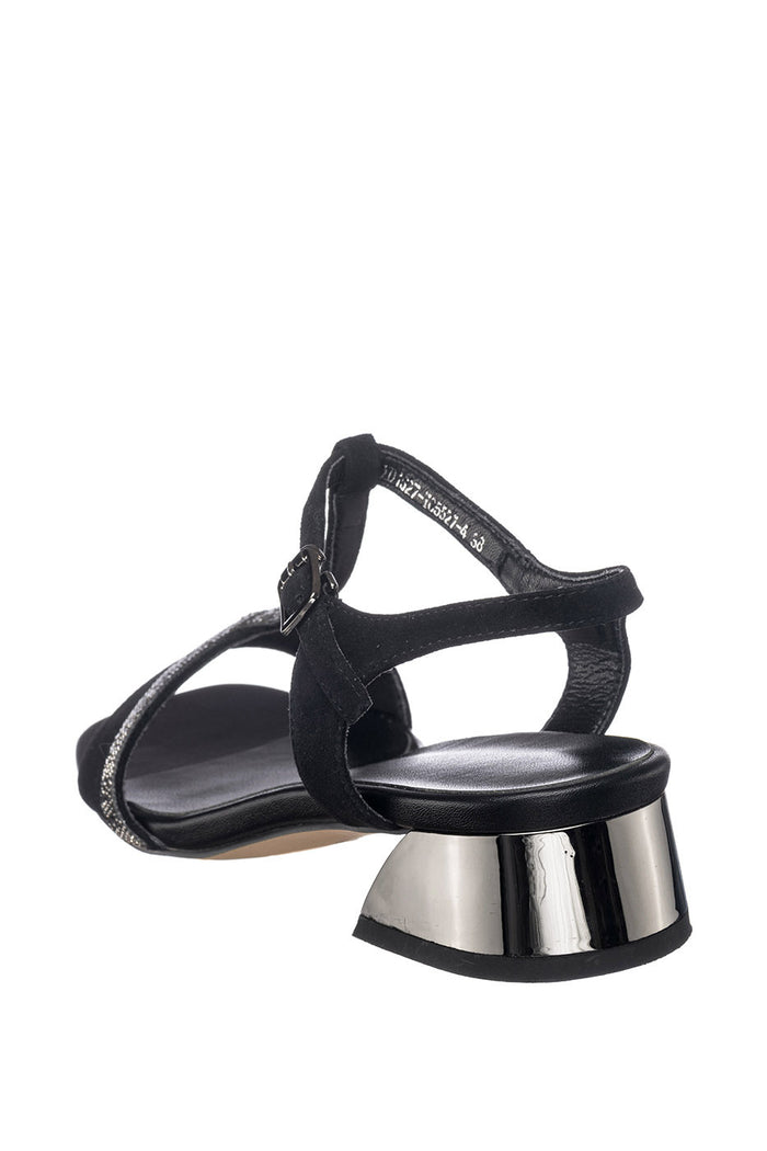 Embellished T-Bar Leather Sandals – Black