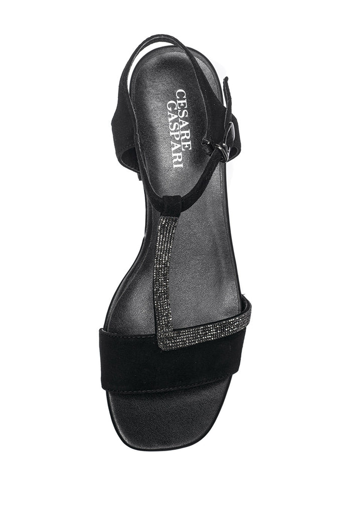 Embellished T-Bar Leather Sandals – Black