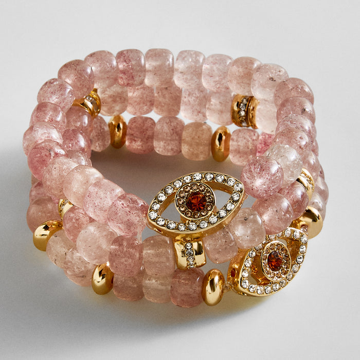 Energy Aligned Evil Eye Bracelet Set - Rose Quartz
