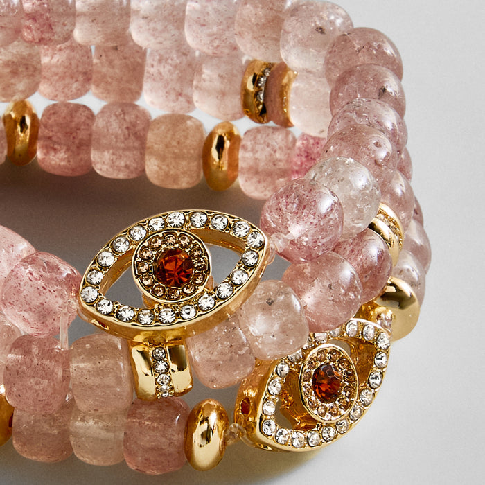 Energy Aligned Evil Eye Bracelet Set - Rose Quartz