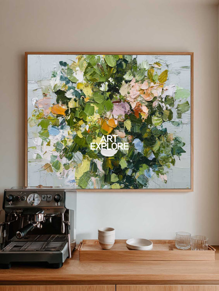 Vibrant Marigold and Sage Abstract Painting Extra Large Sofa Feature Art