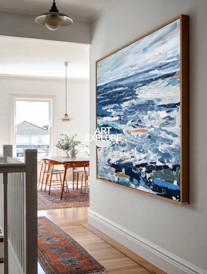 Abstract Ocean Painting Blue Seascape Art For Modern Home Decor