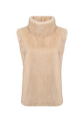 Faux Fur Sleeveless Sculpted Top with Collar – Beige