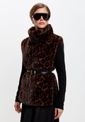 Faux Fur Sleeveless Sculpted Top with Collar – Brown Leopard