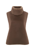 Faux Fur Sleeveless Sculpted Top with Collar – Light Brown