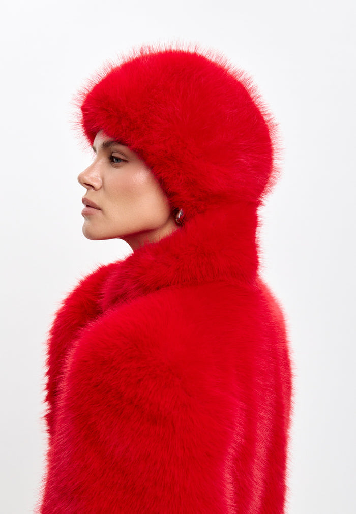 Faux Fur Winter Hat – Red