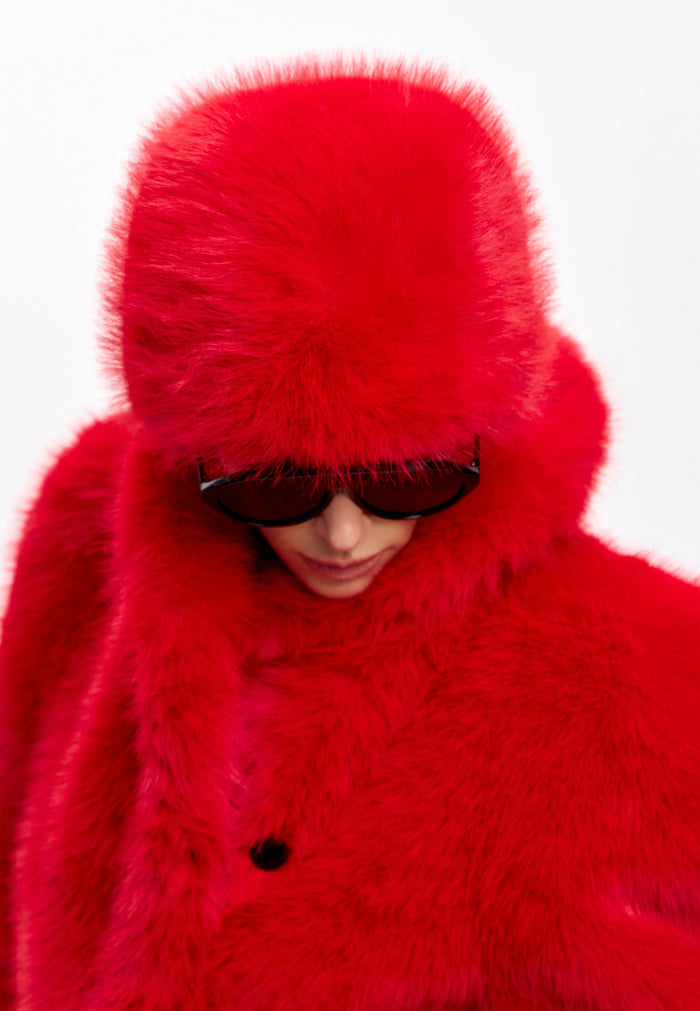 Faux Fur Winter Hat – Red