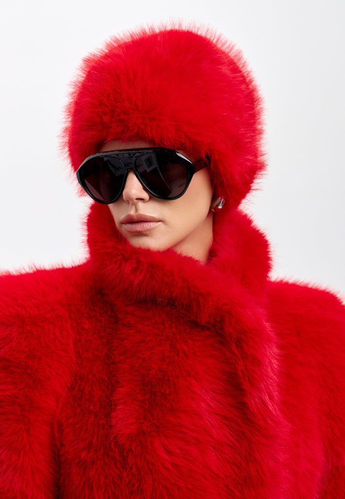 Faux Fur Winter Hat – Red
