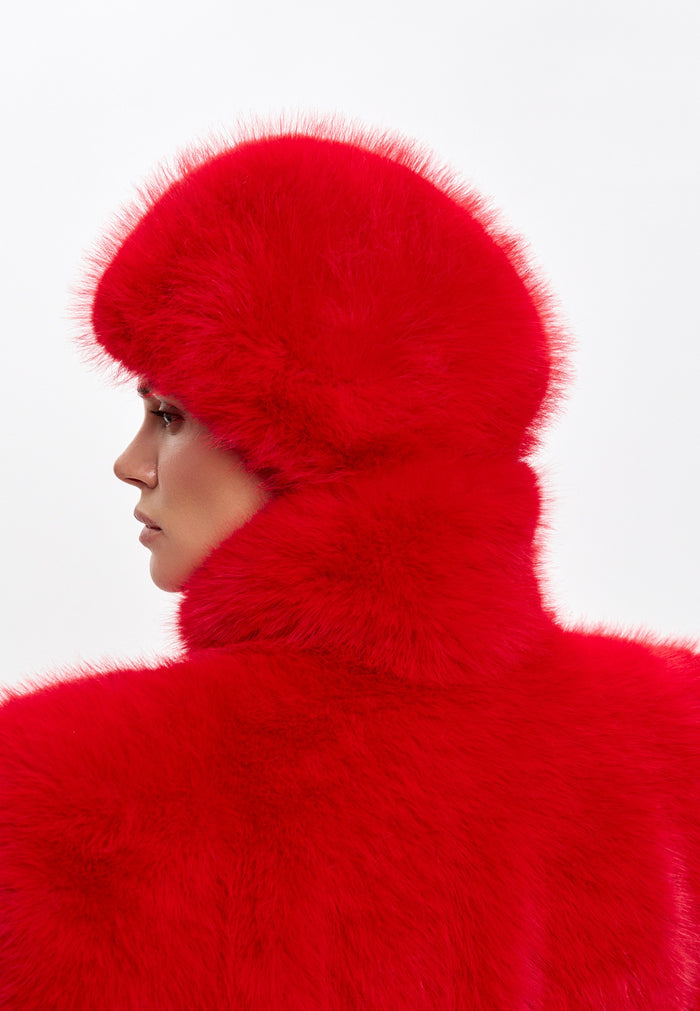 Faux Fur Winter Hat – Red