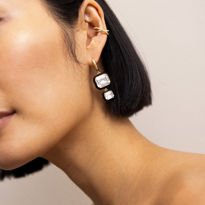 Felicity Crystal Drop Earrings - Enamel Bezel