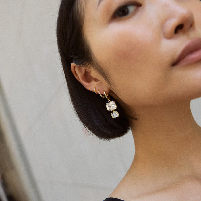 Felicity Crystal Drop Earrings - Gold Bezel
