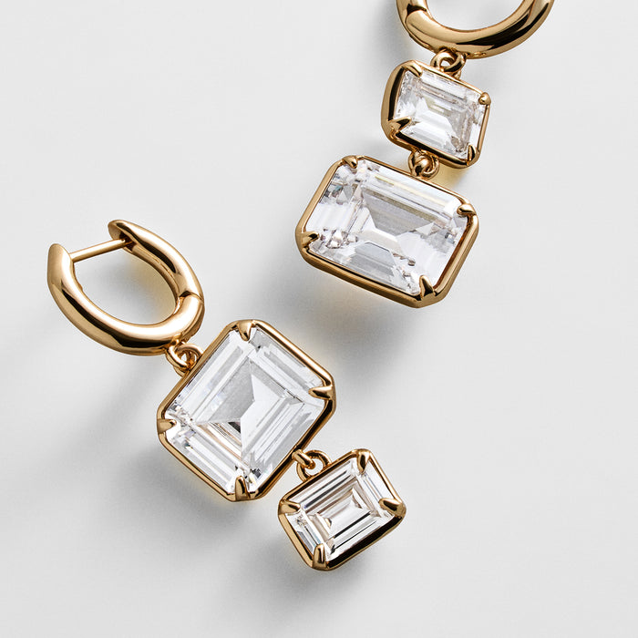 Felicity Crystal Drop Earrings - Gold Bezel