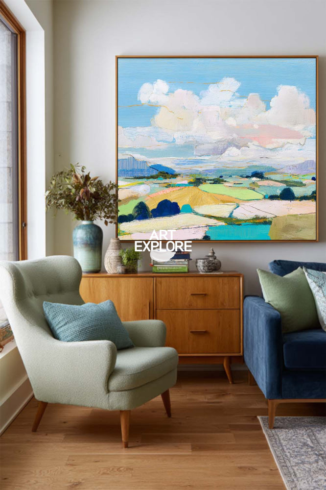 Large Horizontal Field Artwork With Blue Sky For Office And Lounge Areas