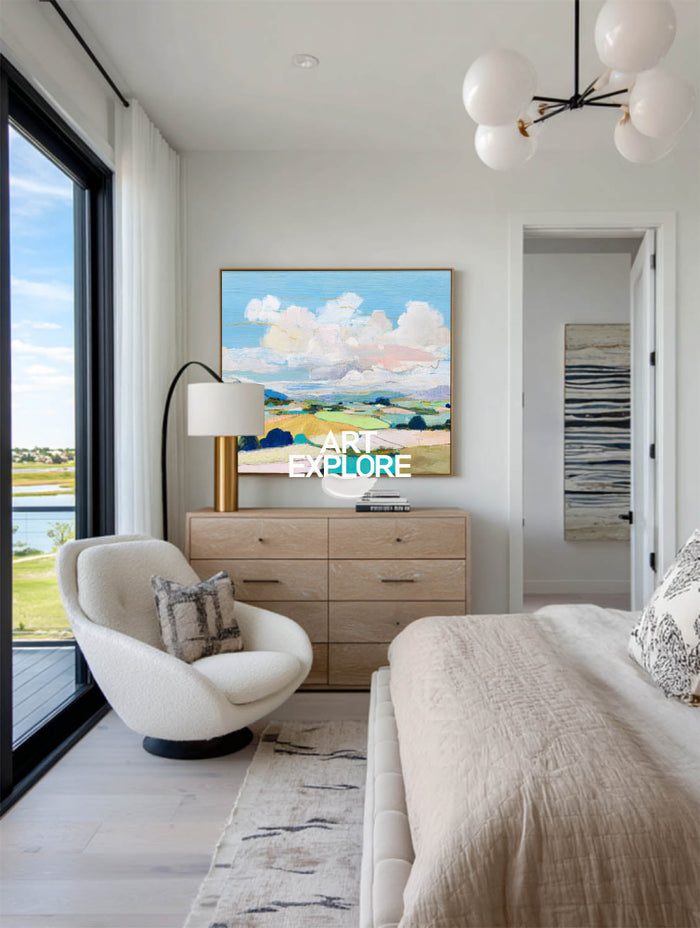 Large Horizontal Field Artwork With Blue Sky For Office And Lounge Areas