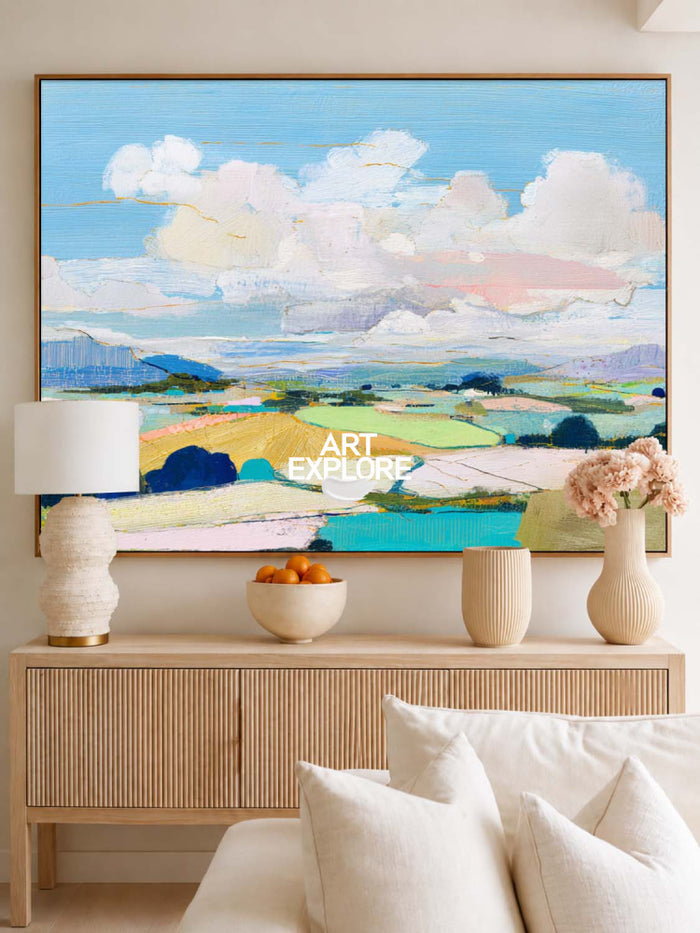 Large Horizontal Field Artwork With Blue Sky For Office And Lounge Areas