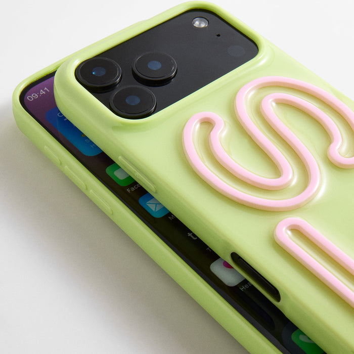 Fine Line Custom iPhone Case - Chartreuse/Light Pink
