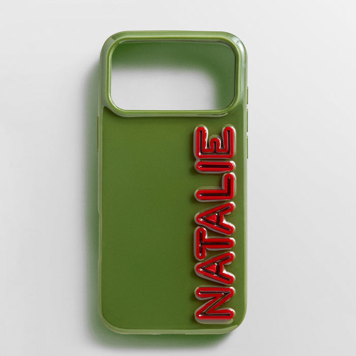Fine Line Custom iPhone Case - Dark Olive/Red