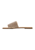 A pair of gold Izzy flat sole women's slippers, stylish and comfortable for everyday wear.