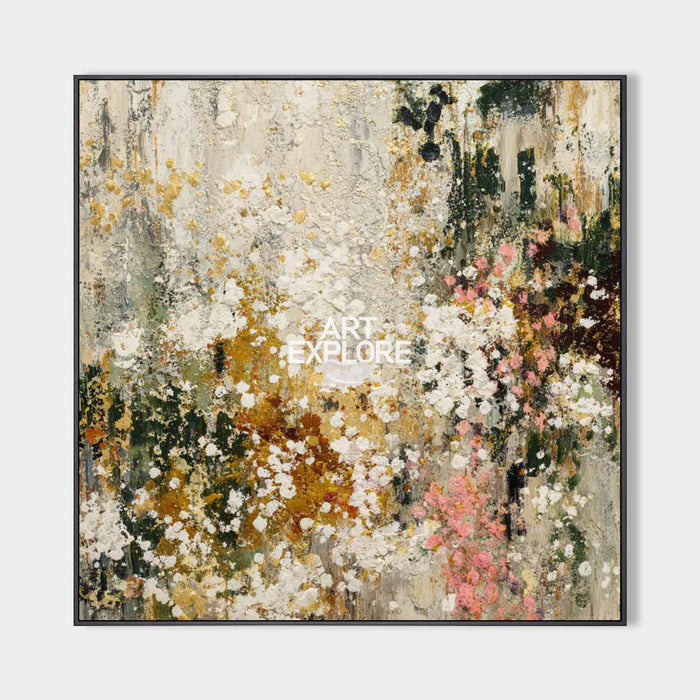 Large Beige Floral Abstract Wall Art, Handmade Textured Oil Painting – ArtExplore