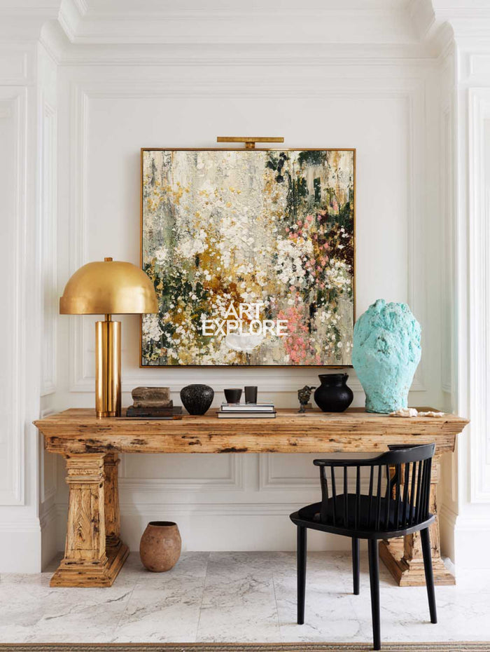 Soft Neutral Floral Abstract Painting for Hotel & Lounge Spaces – ArtExplore