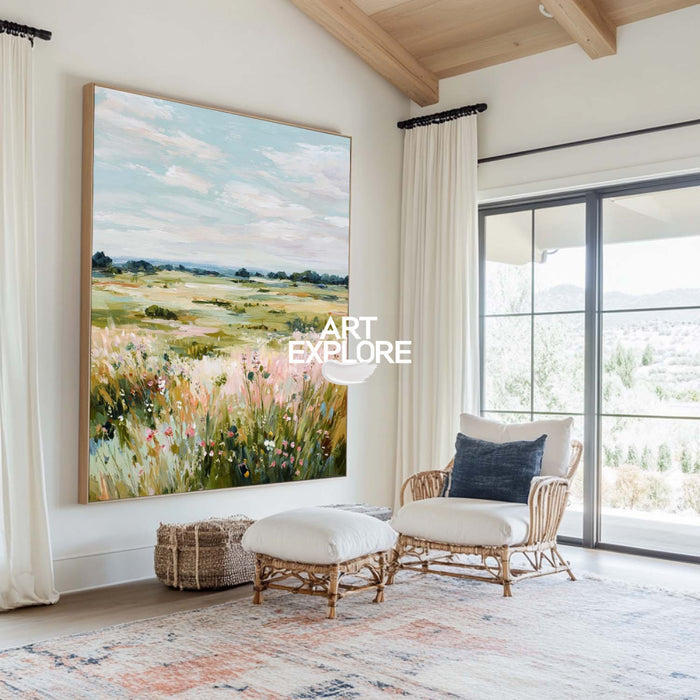 Abstract Wildflower Field Painting Original Oil Art For Modern Home Decor