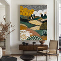 Modern Abstract Landscape Art With Spot Patterns In Earth Tones For Living Room Decor