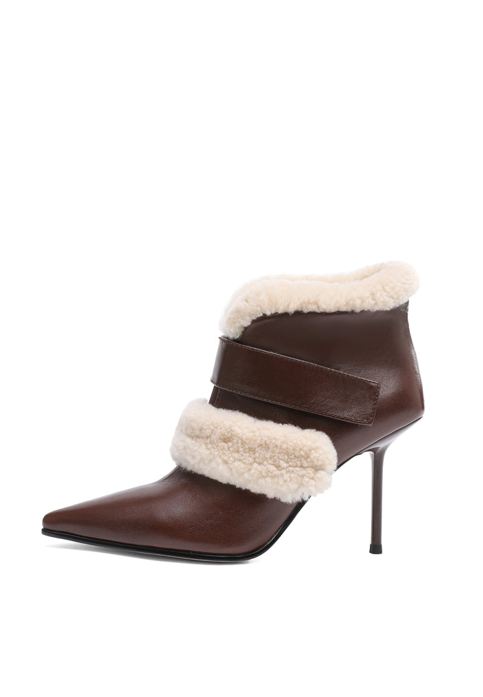 Fur Trim Stiletto Ankle Boots