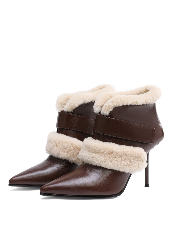 Fur Trim Stiletto Ankle Boots