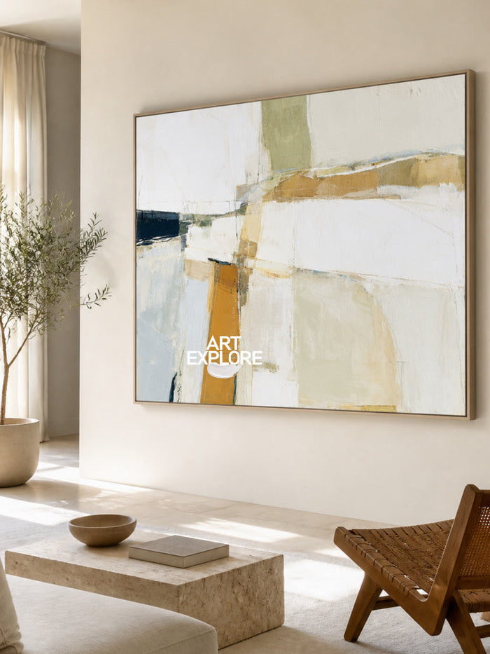 Minimalist Geometric Abstract Art With Textured Finish For Modern Decor