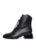 Geometric Heel Lace-Up Bootie - Black