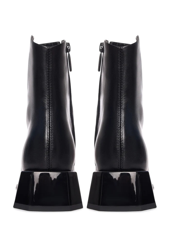 Geometric Heel Lace-Up Bootie - Black