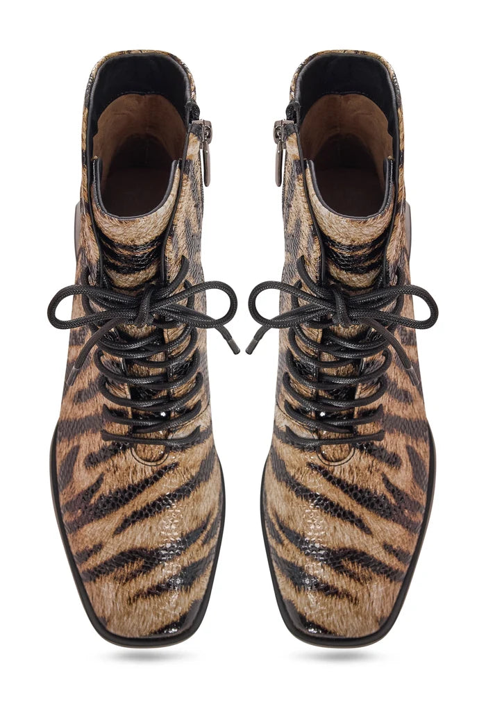 Geometric Heel Lace-Up Bootie - Cheetah