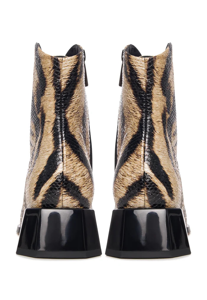 Geometric Heel Lace-Up Bootie - Cheetah