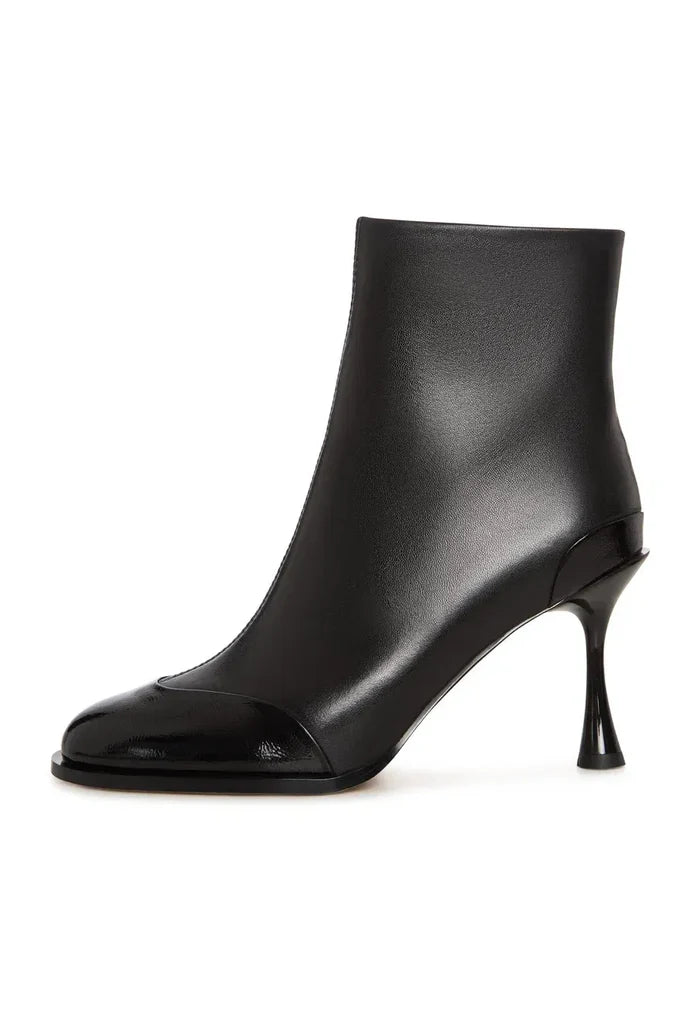 Gloss Cap Toe Stiletto Ankle Boots