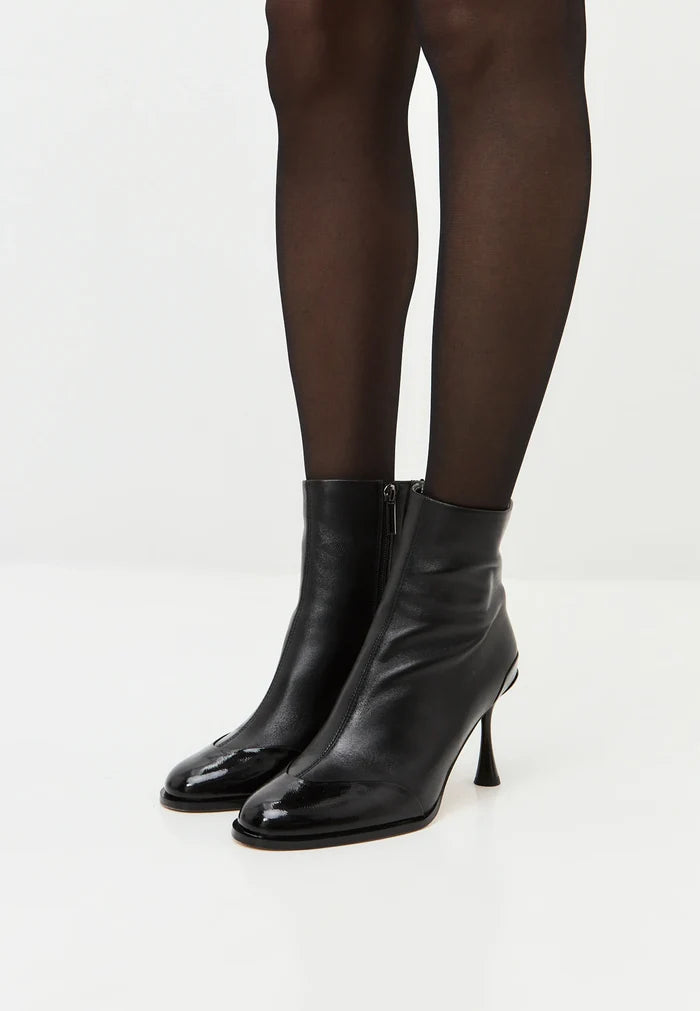 Gloss Cap Toe Stiletto Ankle Boots