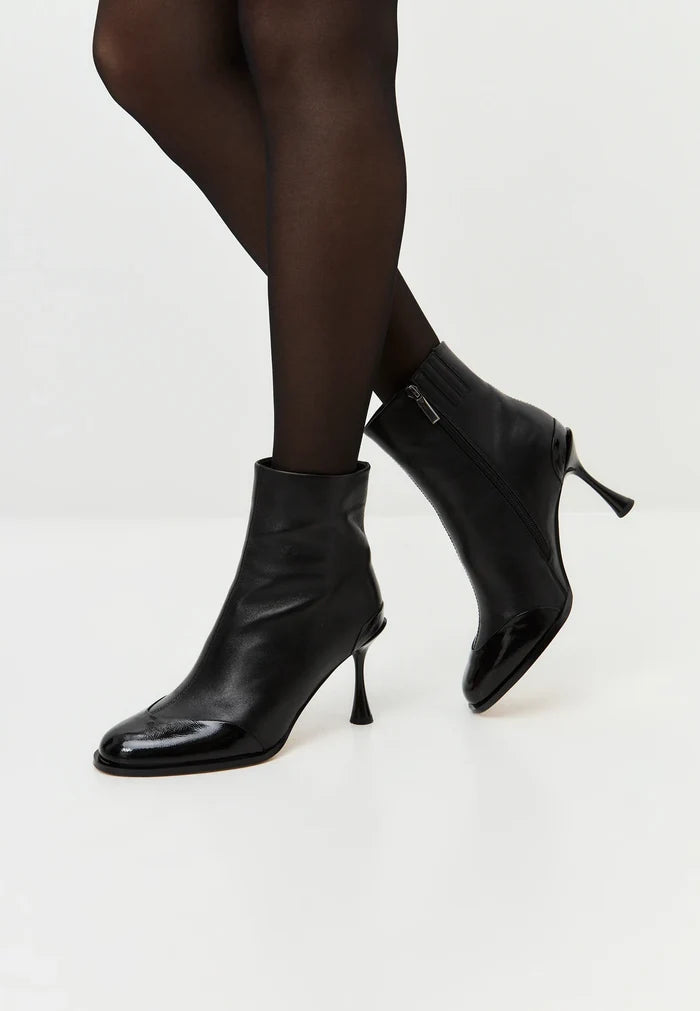 Gloss Cap Toe Stiletto Ankle Boots