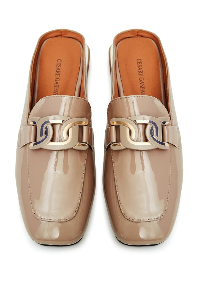 Glossy Charm Mules - Beige