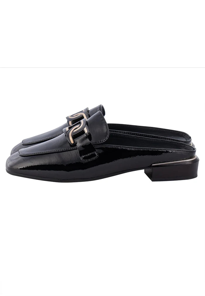 Glossy Charm Mules - Black