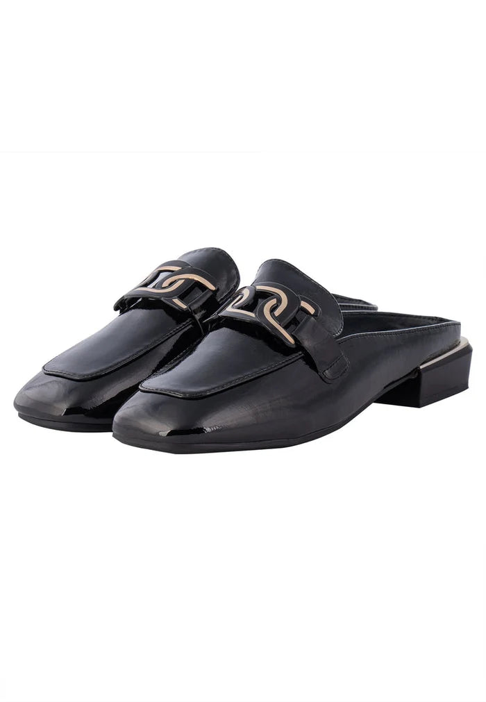 Glossy Charm Mules - Black