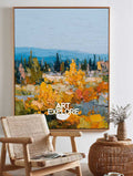 Golden Autumn Forest Landscape Oil Painting With Rich Texture For Living Room Decor